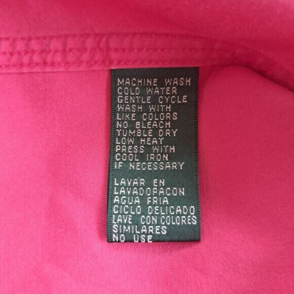 LAUREN Pink Button Down Camp Shirt Large Cotton Roll Tab Sleeve Pockets - Picture 10 of 11